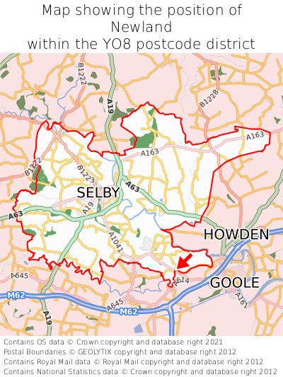 Map showing location of Newland within YO8
