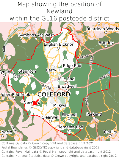 Map showing location of Newland within GL16