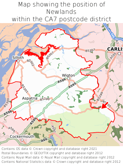 Map showing location of Newlands within CA7