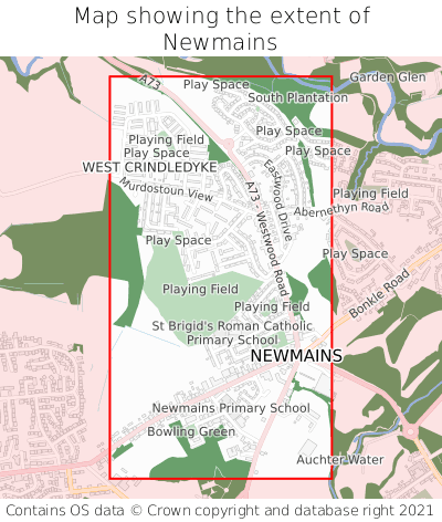 Map showing extent of Newmains as bounding box