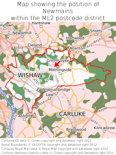 Map showing location of Newmains within ML2