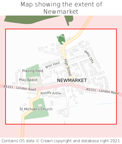 Map showing extent of Newmarket as bounding box