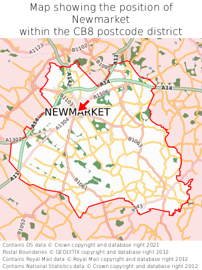Map showing location of Newmarket within CB8