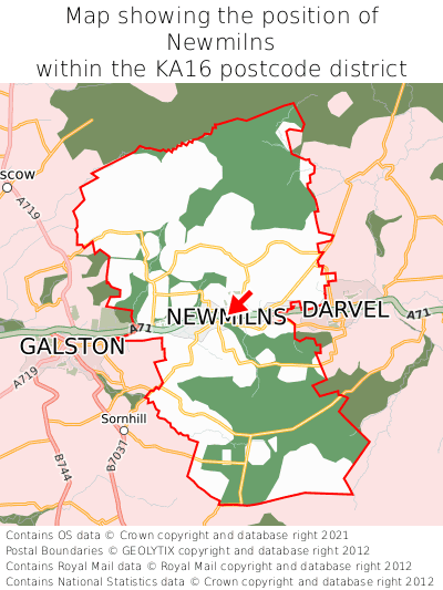 Map showing location of Newmilns within KA16