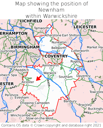Map showing location of Newnham within Warwickshire