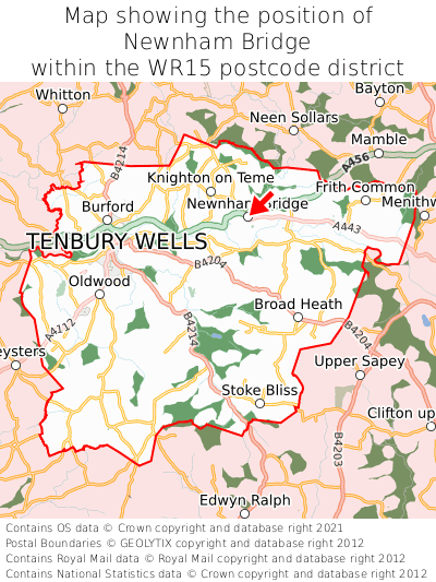 Map showing location of Newnham Bridge within WR15
