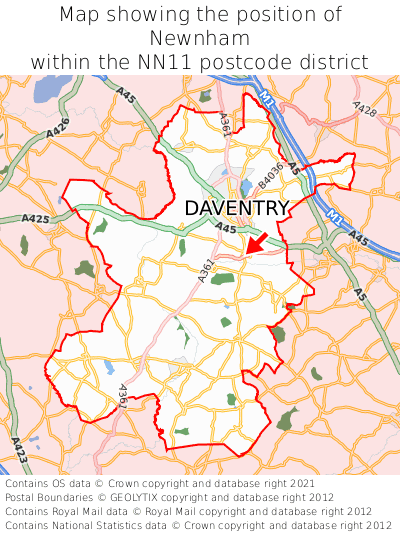 Map showing location of Newnham within NN11
