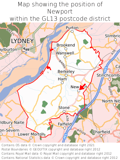 Map showing location of Newport within GL13