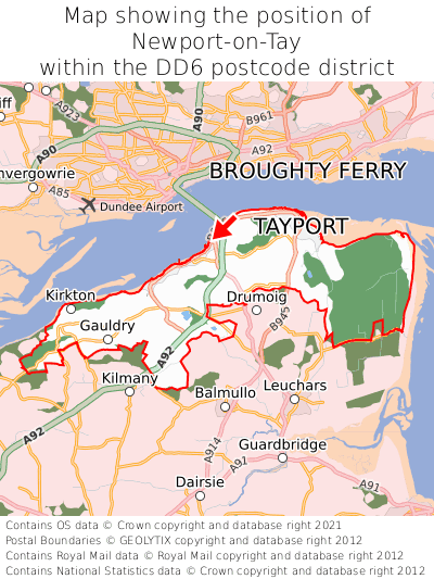 Map showing location of Newport-on-Tay within DD6