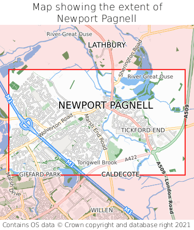 Map showing extent of Newport Pagnell as bounding box