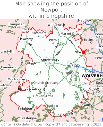 Map showing location of Newport within Shropshire