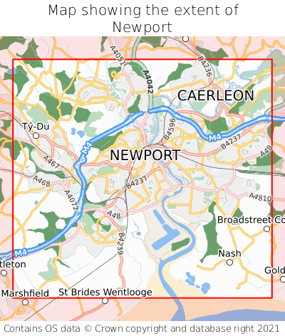 Map showing extent of Newport as bounding box