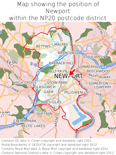 Map showing location of Newport within NP20