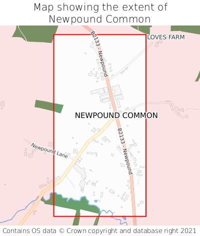 Map showing extent of Newpound Common as bounding box