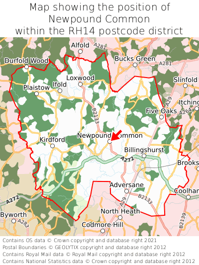Map showing location of Newpound Common within RH14