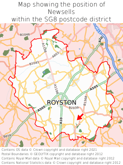 Map showing location of Newsells within SG8