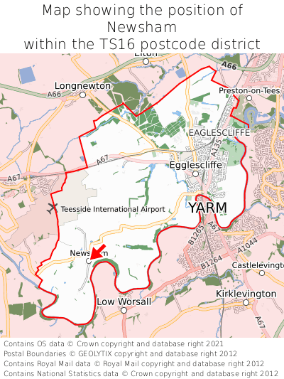 Map showing location of Newsham within TS16