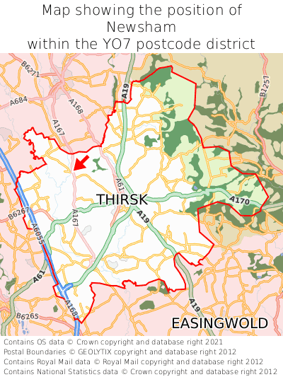 Map showing location of Newsham within YO7