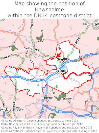 Map showing location of Newsholme within DN14