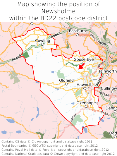 Map showing location of Newsholme within BD22