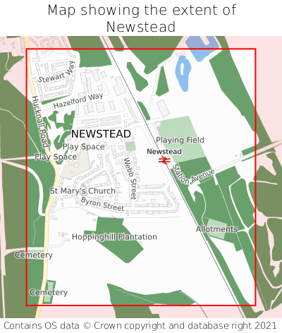 Map showing extent of Newstead as bounding box