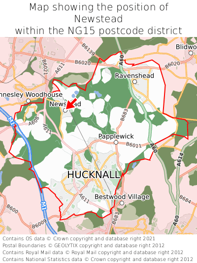 Map showing location of Newstead within NG15