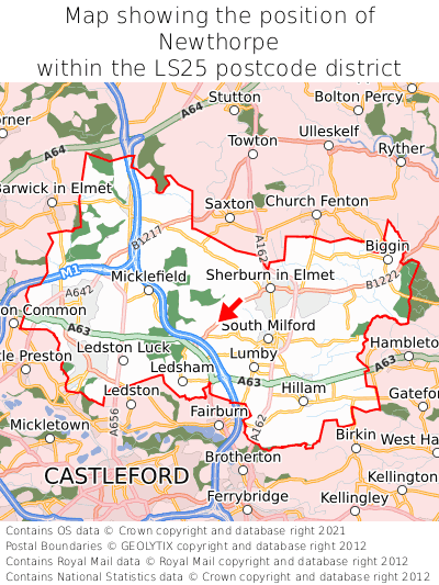 Map showing location of Newthorpe within LS25