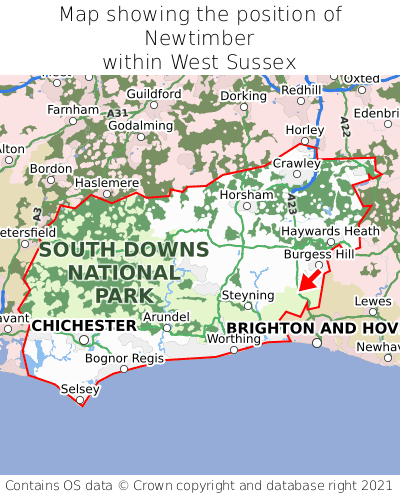Map showing location of Newtimber within West Sussex