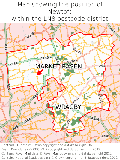 Map showing location of Newtoft within LN8