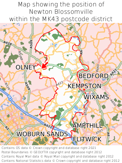 Map showing location of Newton Blossomville within MK43