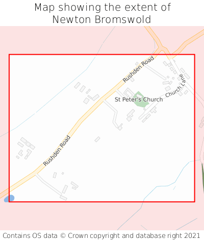 Map showing extent of Newton Bromswold as bounding box