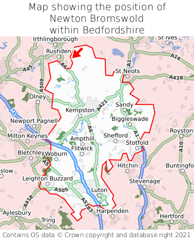 Map showing location of Newton Bromswold within Bedfordshire