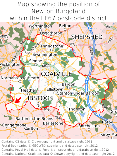 Map showing location of Newton Burgoland within LE67