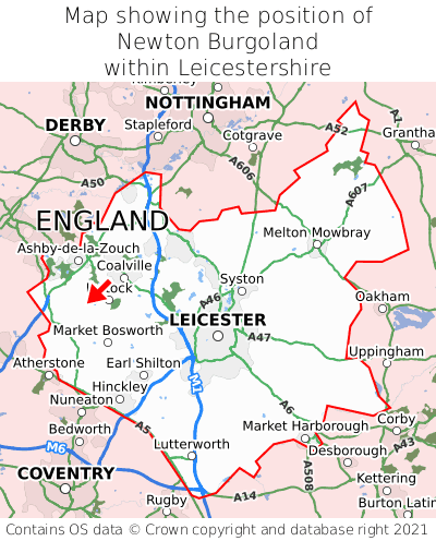 Map showing location of Newton Burgoland within Leicestershire
