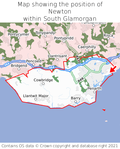 Map showing location of Newton within South Glamorgan