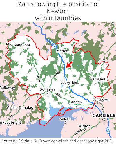 Map showing location of Newton within Dumfries