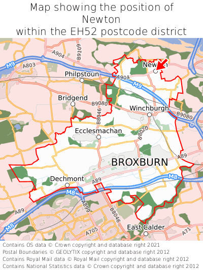 Map showing location of Newton within EH52