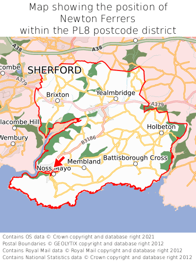 Map showing location of Newton Ferrers within PL8