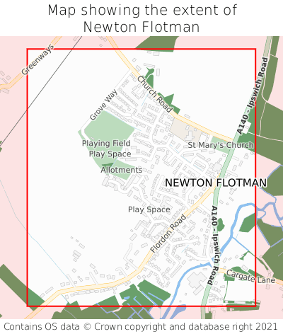 Map showing extent of Newton Flotman as bounding box