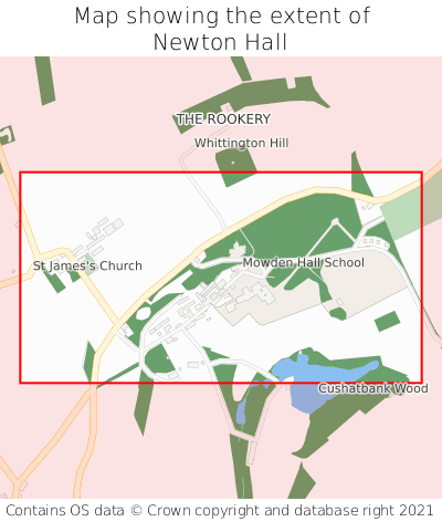 Map showing extent of Newton Hall as bounding box