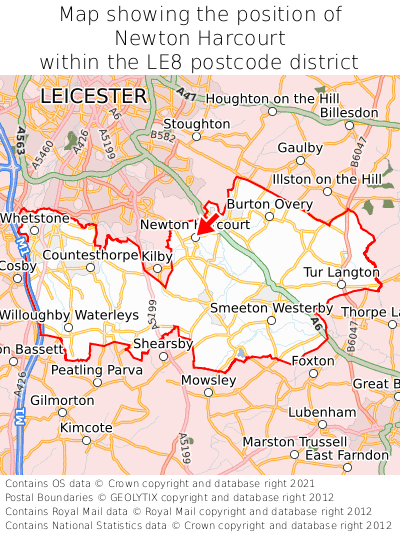 Map showing location of Newton Harcourt within LE8