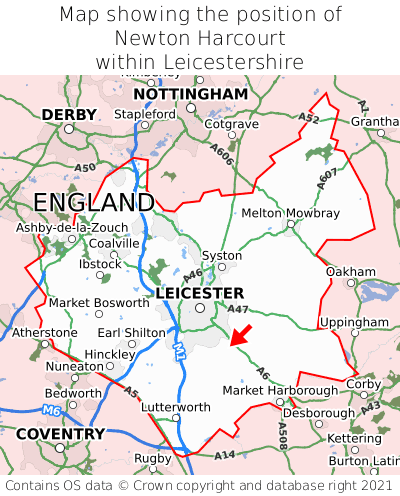 Map showing location of Newton Harcourt within Leicestershire