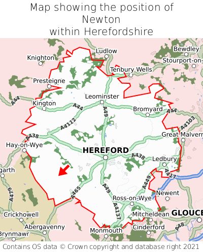 Map showing location of Newton within Herefordshire