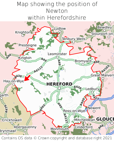 Map showing location of Newton within Herefordshire