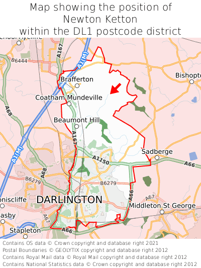 Map showing location of Newton Ketton within DL1