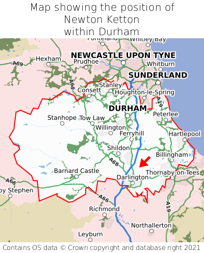 Map showing location of Newton Ketton within Durham