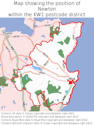 Map showing location of Newton within KW1