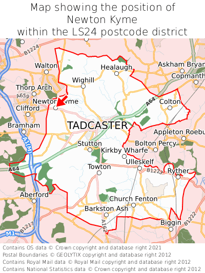 Map showing location of Newton Kyme within LS24