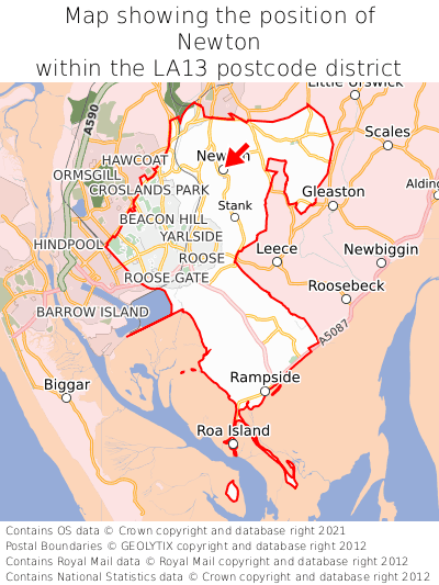 Map showing location of Newton within LA13