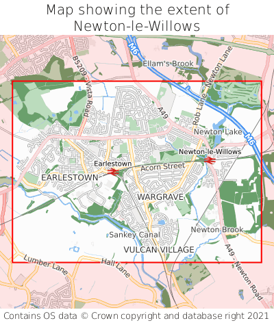 Map showing extent of Newton-le-Willows as bounding box